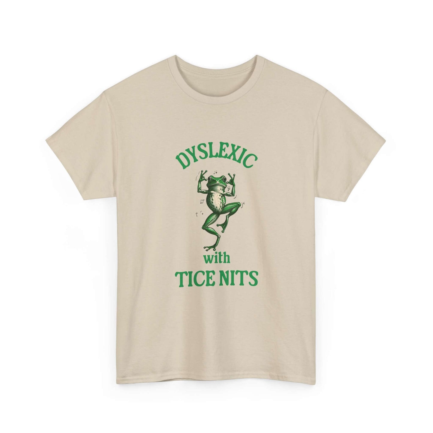 Meme frog T-shirt Dyslexic With Tice Nits quirky wordplay funny tee