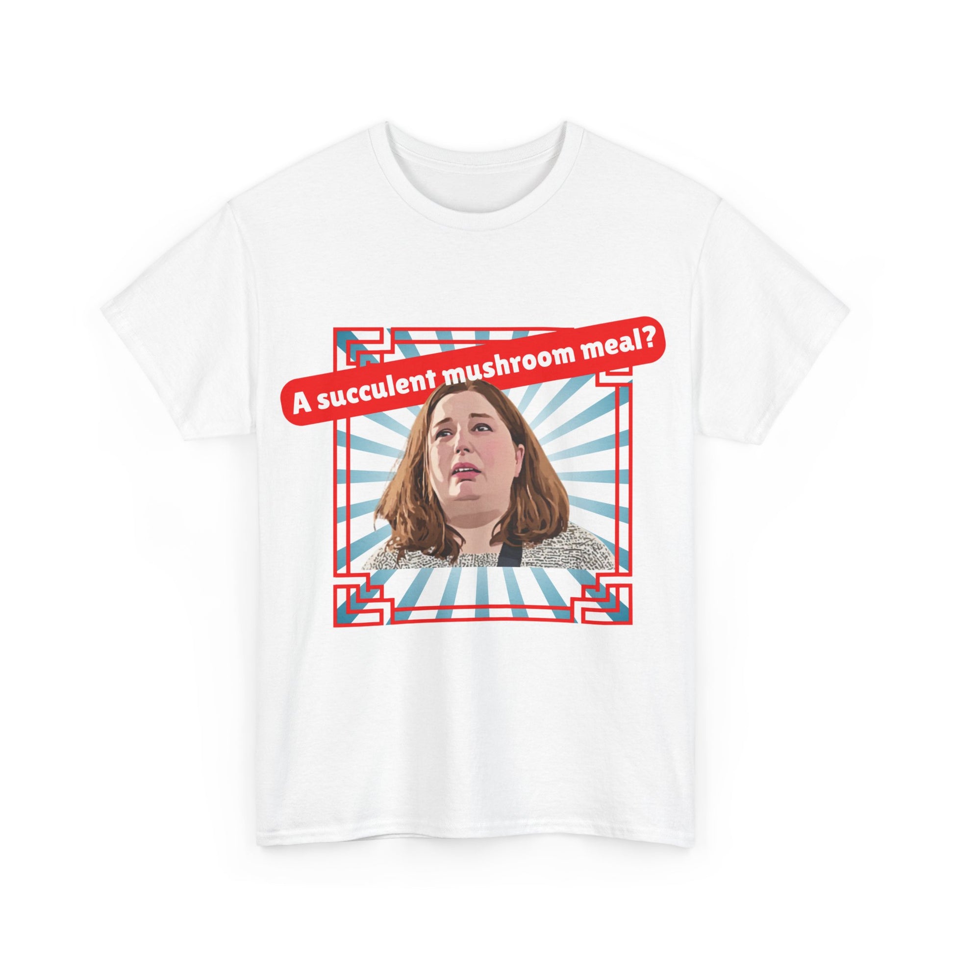 Erin Patterson Mushroom Manifest sattire white tshirt