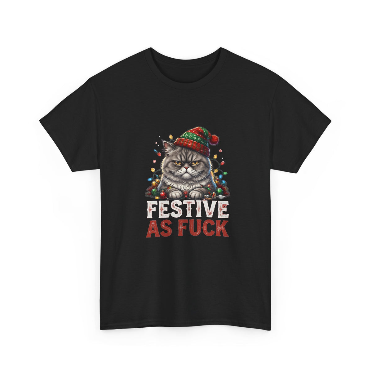 Festive as Fuck Cat T-Shirt | Funny Grumpy Cat Christmas Tee