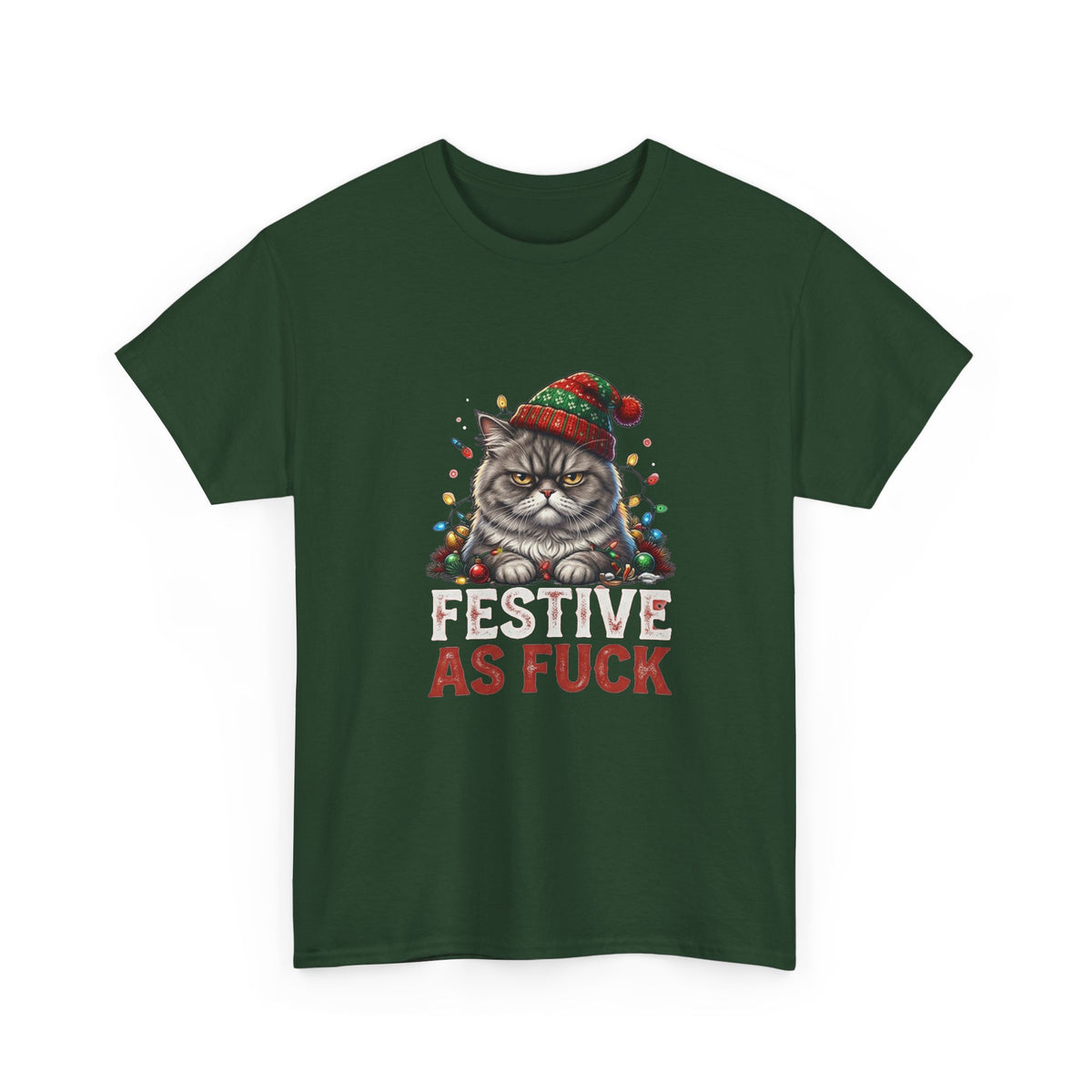 Festive as Fuck Cat T-Shirt | Funny Grumpy Cat Christmas Tee
