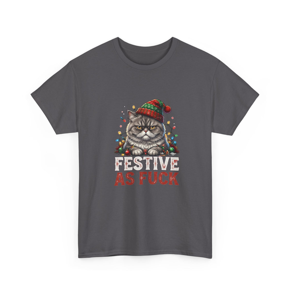 Festive as Fuck Cat T-Shirt | Funny Grumpy Cat Christmas Tee