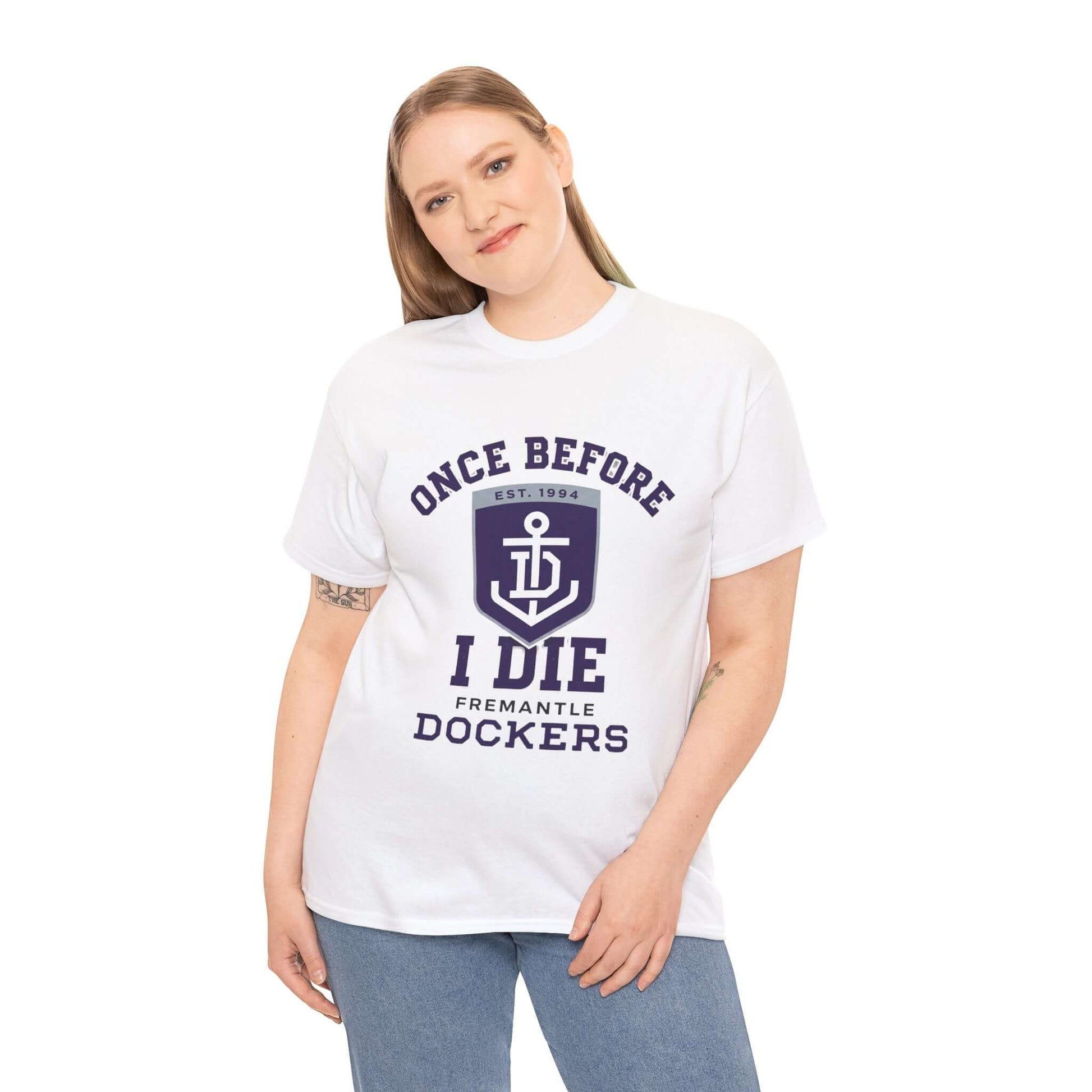 AFL Fremantle Dockers “Once Before I Die” tee, humorous footy fan shirt
