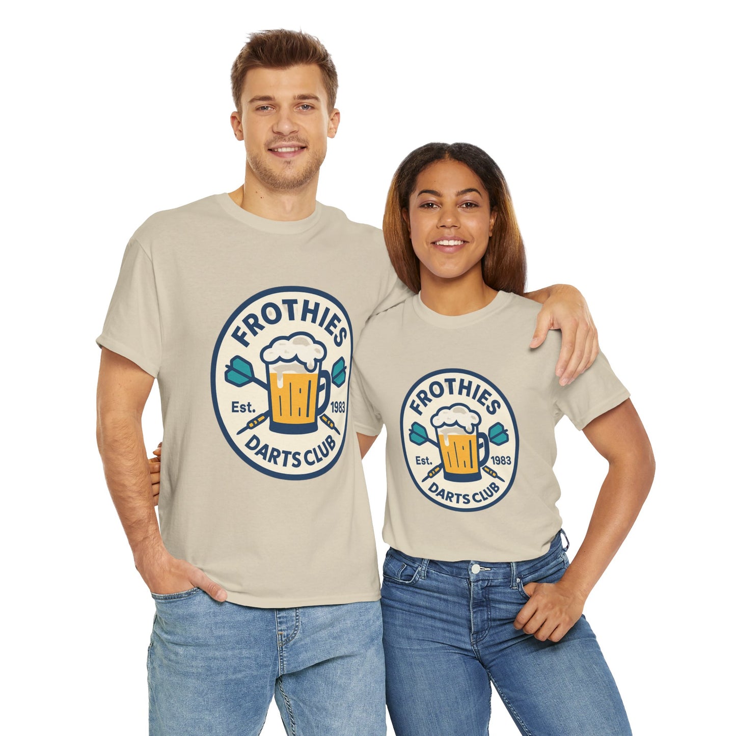Beer and ciggie themed t-shirt – Frothies & Darts Club for classic Aussie larrikins