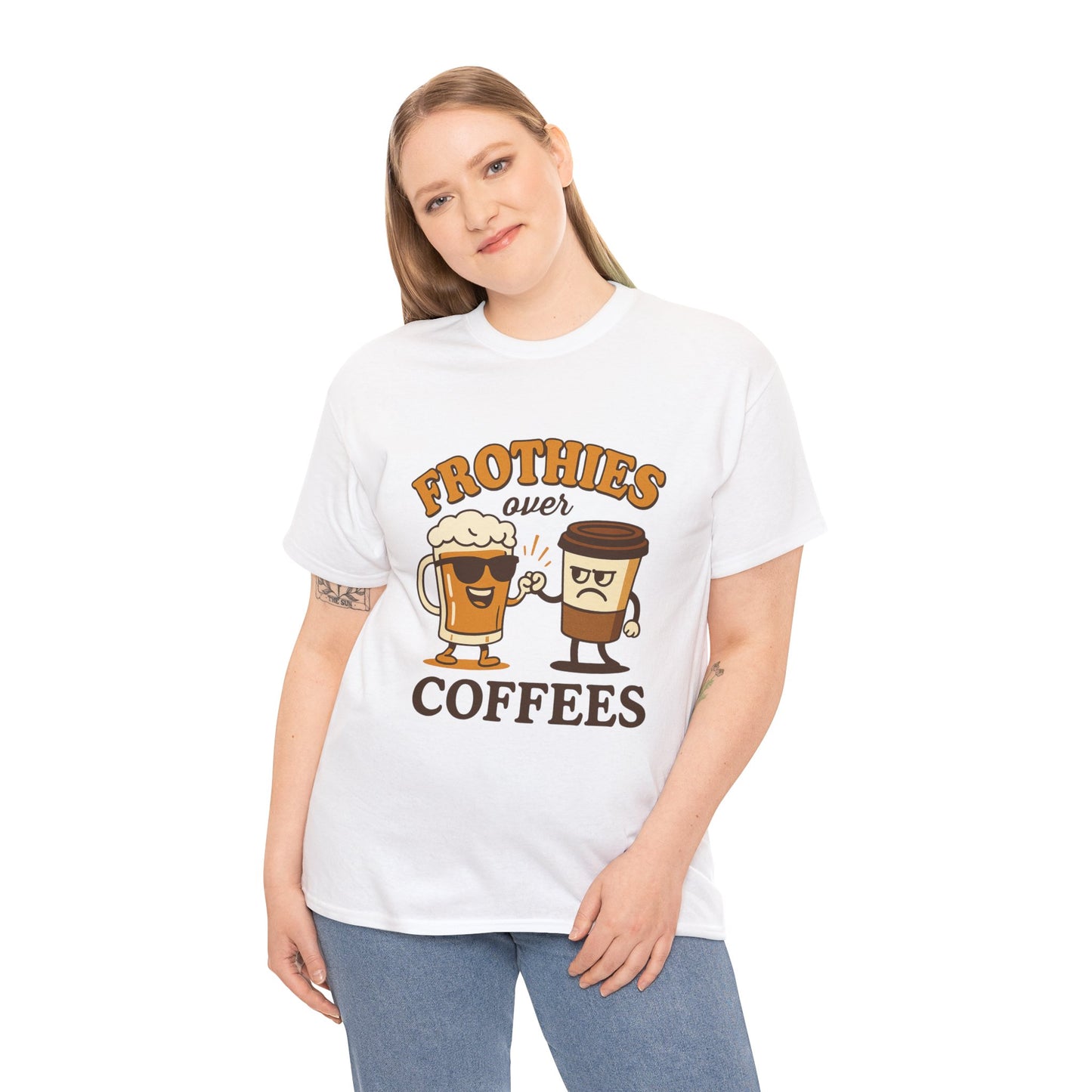 Cool retro beer gift idea Frothies Over Coffees t-shirt for men