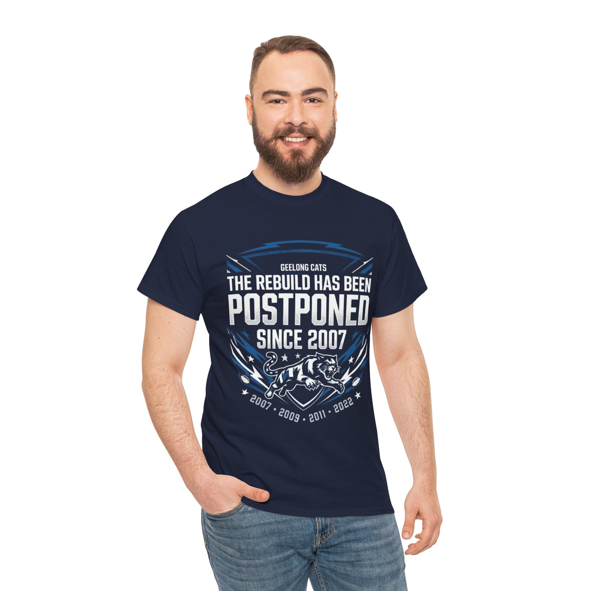 Humorous Geelong Cats fan tee celebrating years of AFL success since 2007