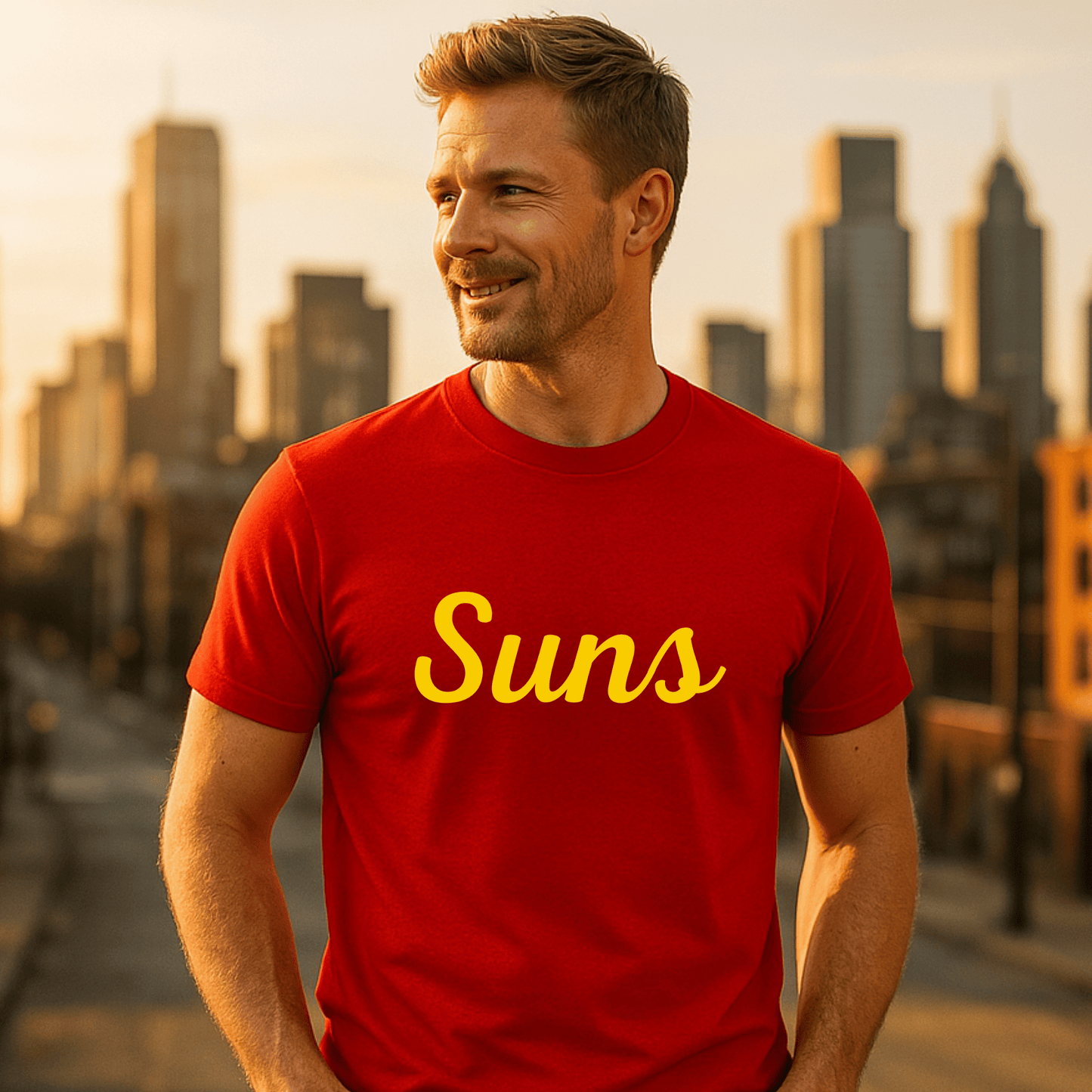 Gold Coast Suns AFL supporter t-shirt with bold “Suns” text — perfect for footy fans to rep their team in style.