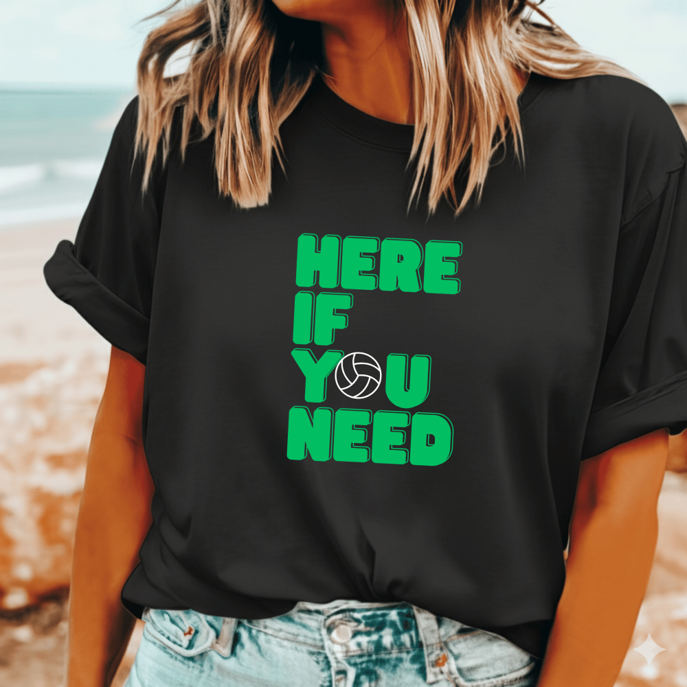 Sharon Strzelecki ‘Here if You Need’ netball t-shirt – classic Kath & Kim quote with bold netball graphic