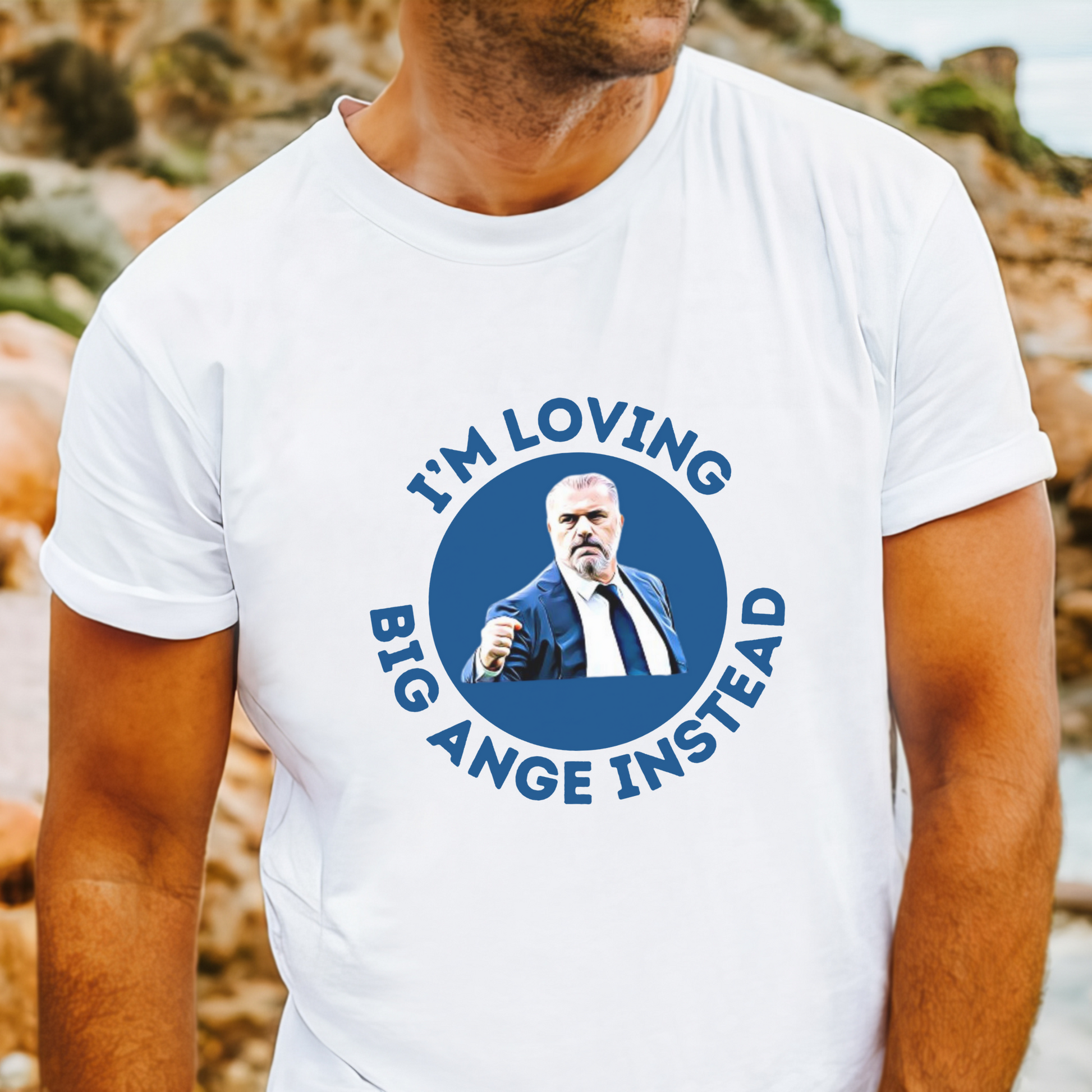 Unisex t-shirt with the phrase 'I'm loving Big Ange instead', a fun tribute to football manager Ange Postecoglou for loyal fans.