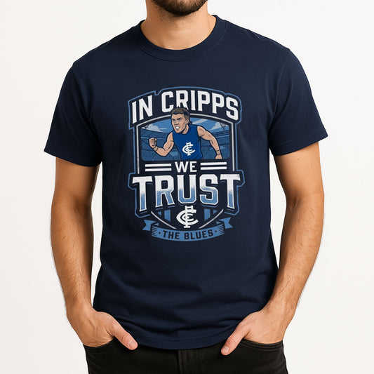 In Cripps We Trust Carlton Blues t-shirt for loyal AFL supporters