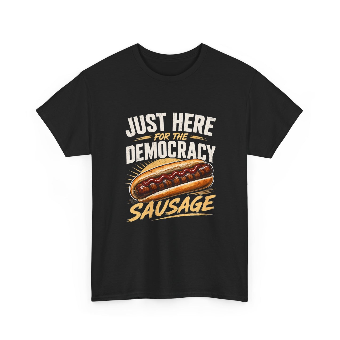 Just Here for the Democracy Sausage funny Australian election t-shirt with sausage in bread graphic