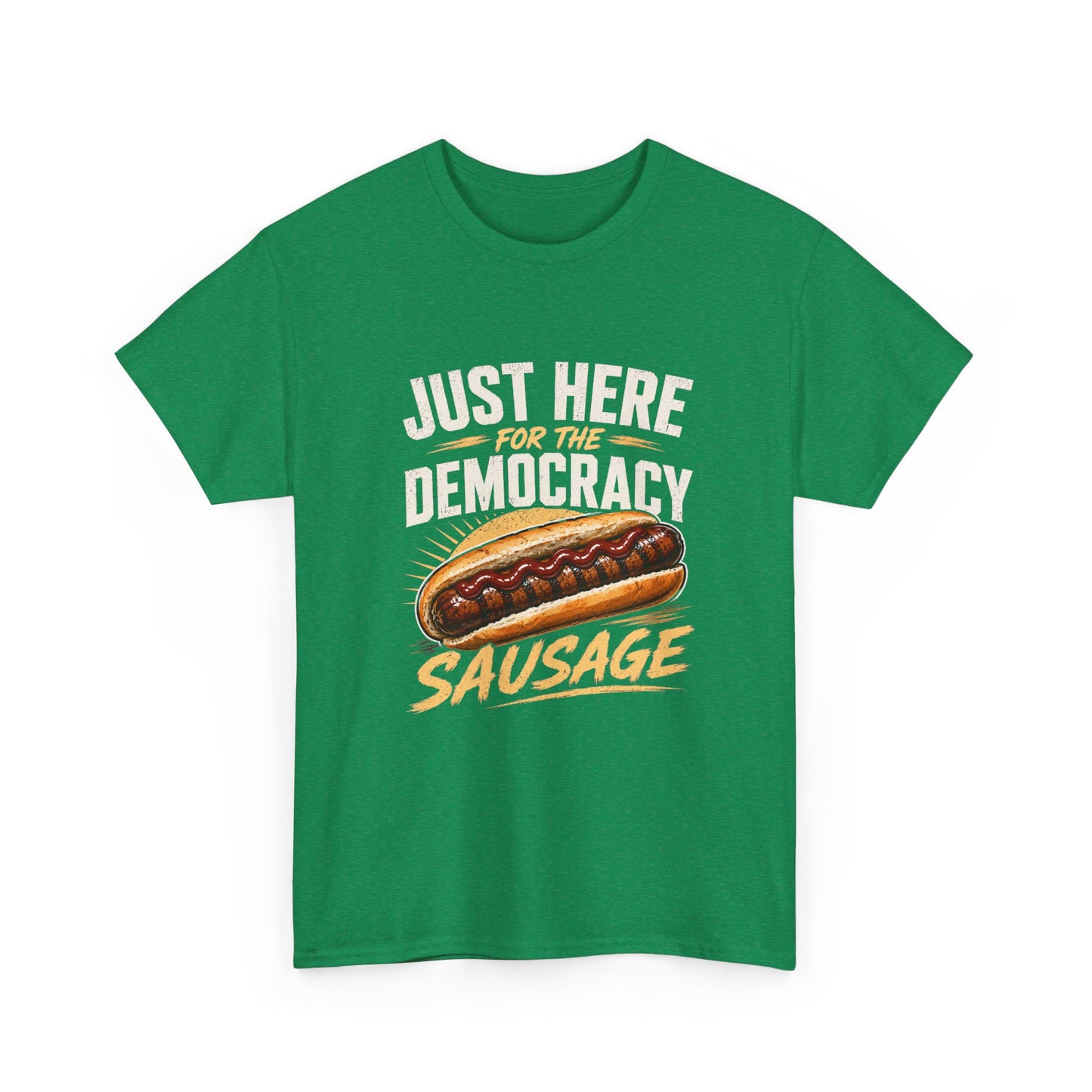 Australian election humour t-shirt with democracy sausage and bread illustration