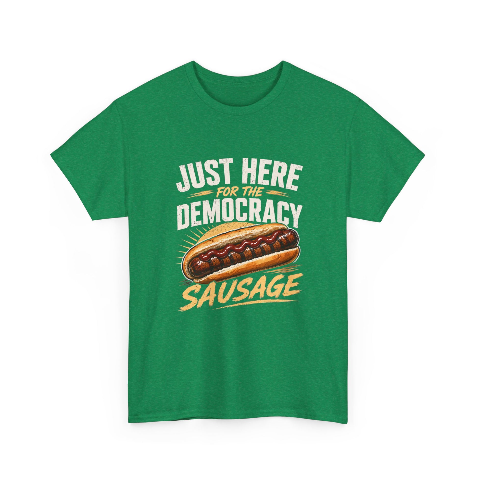 Australian election humour t-shirt with democracy sausage and bread illustration