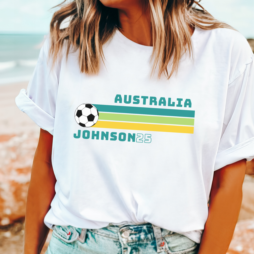 Vintage look Kahli Johnson t-shirt with bold national colours