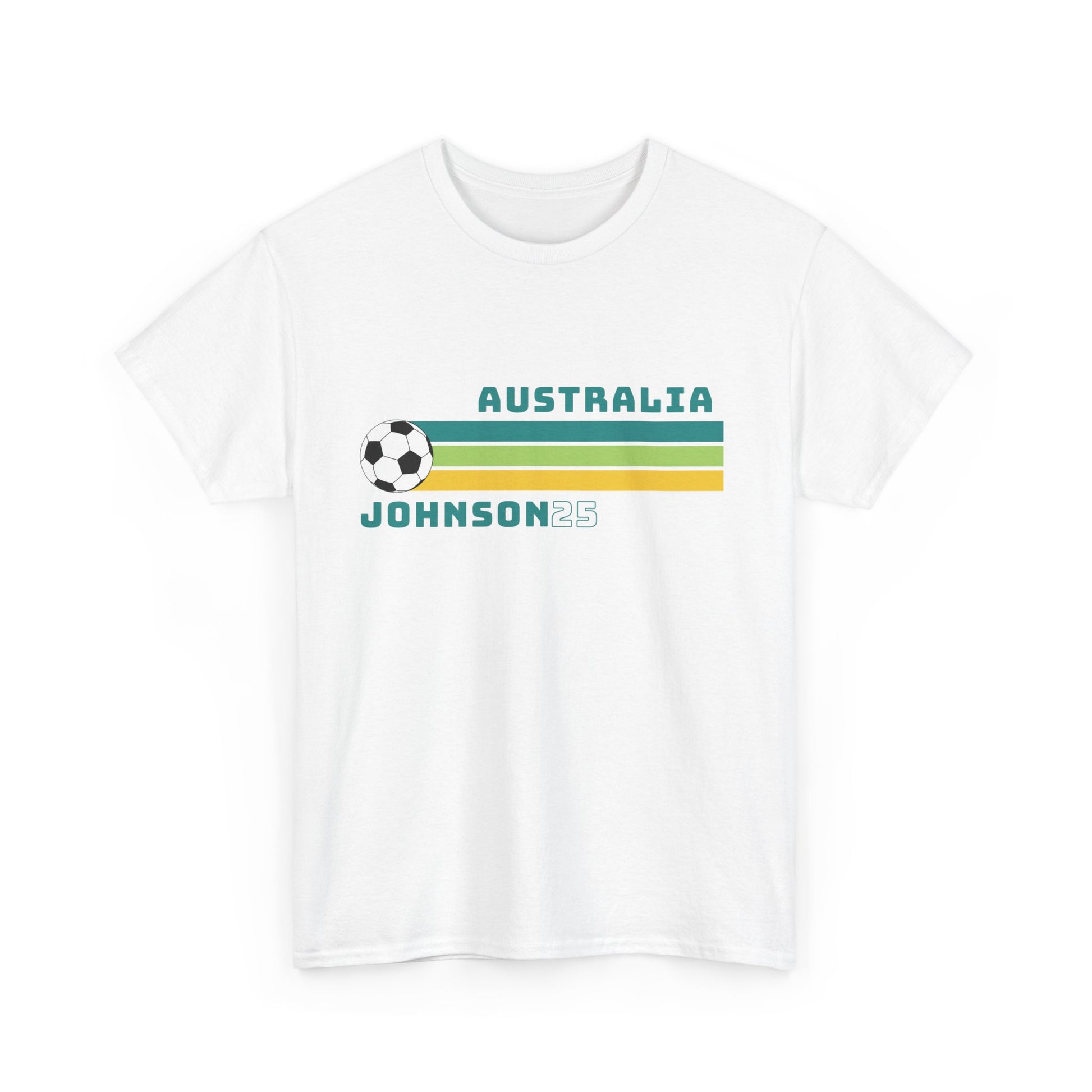 Retro Matildas t-shirt with "Johnson" and Aussie colours