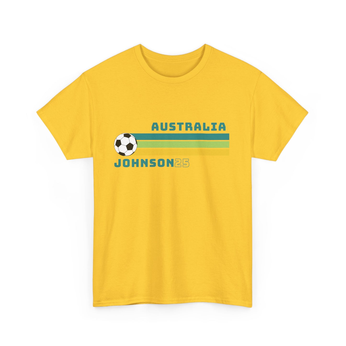 "Johnson" printed on retro-style Matildas fan shirt