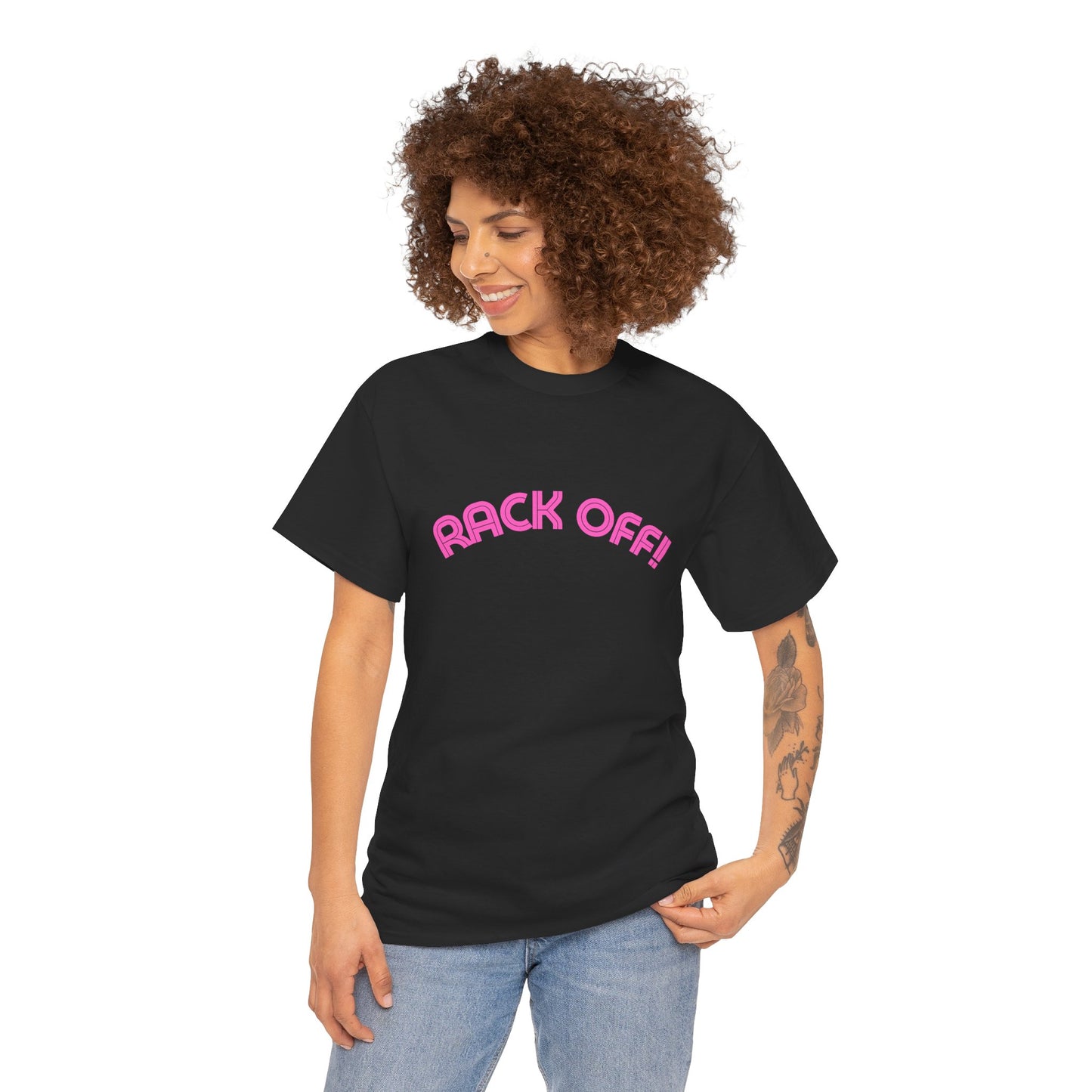 Kath & Kim inspired bold text Rack Off graphic tee