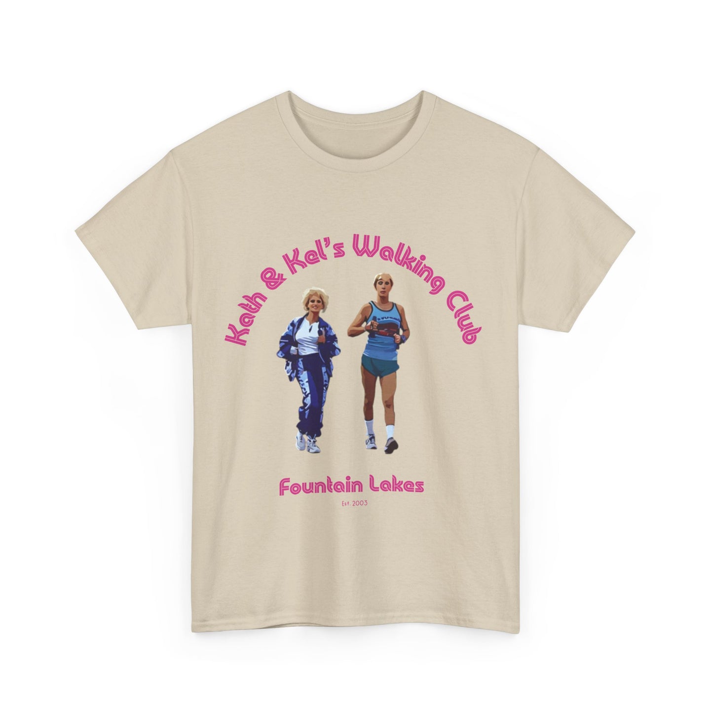 Retro Kath & Kim tee with walking cartoon graphic
