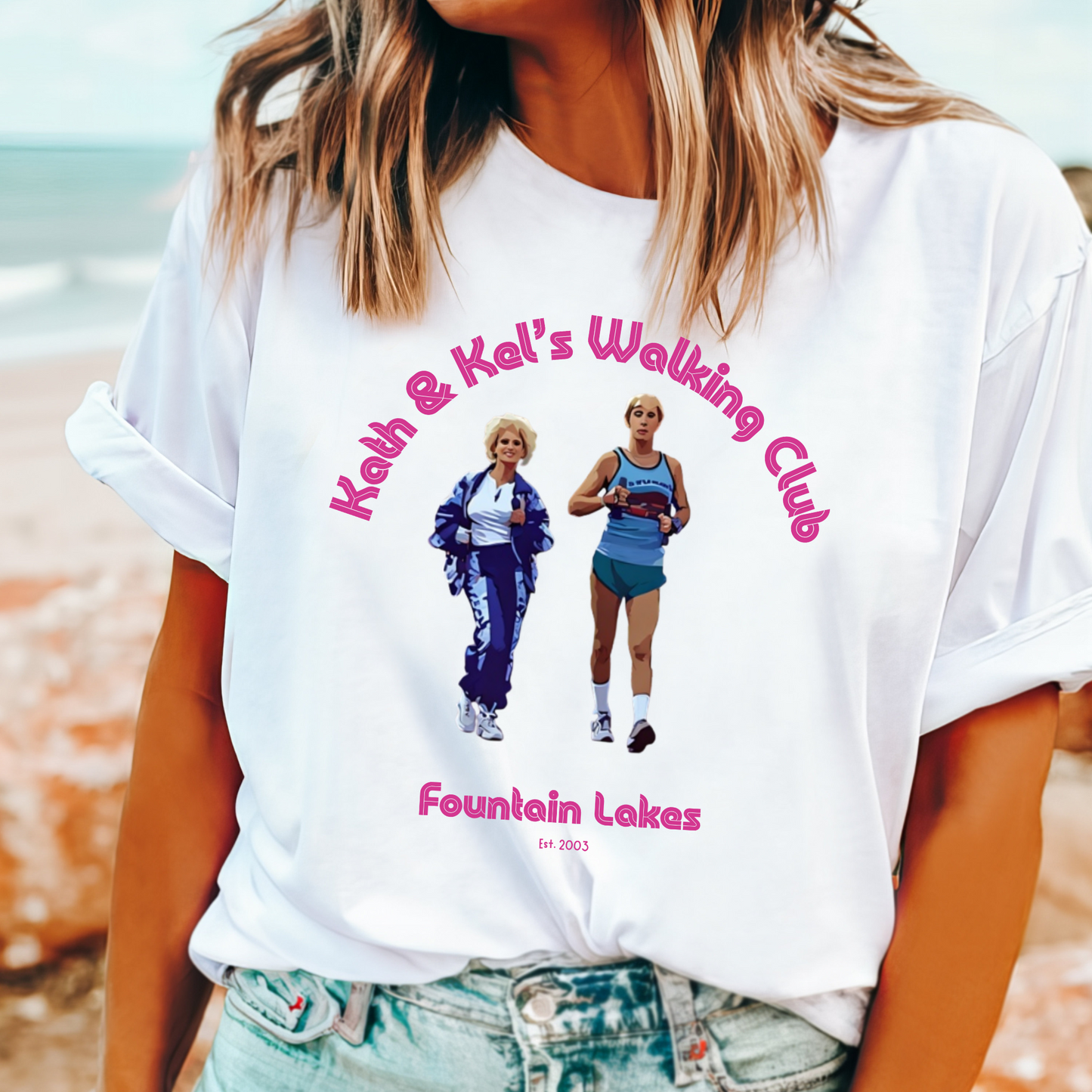 Kath & Kel Walking Club t-shirt with cartoon design