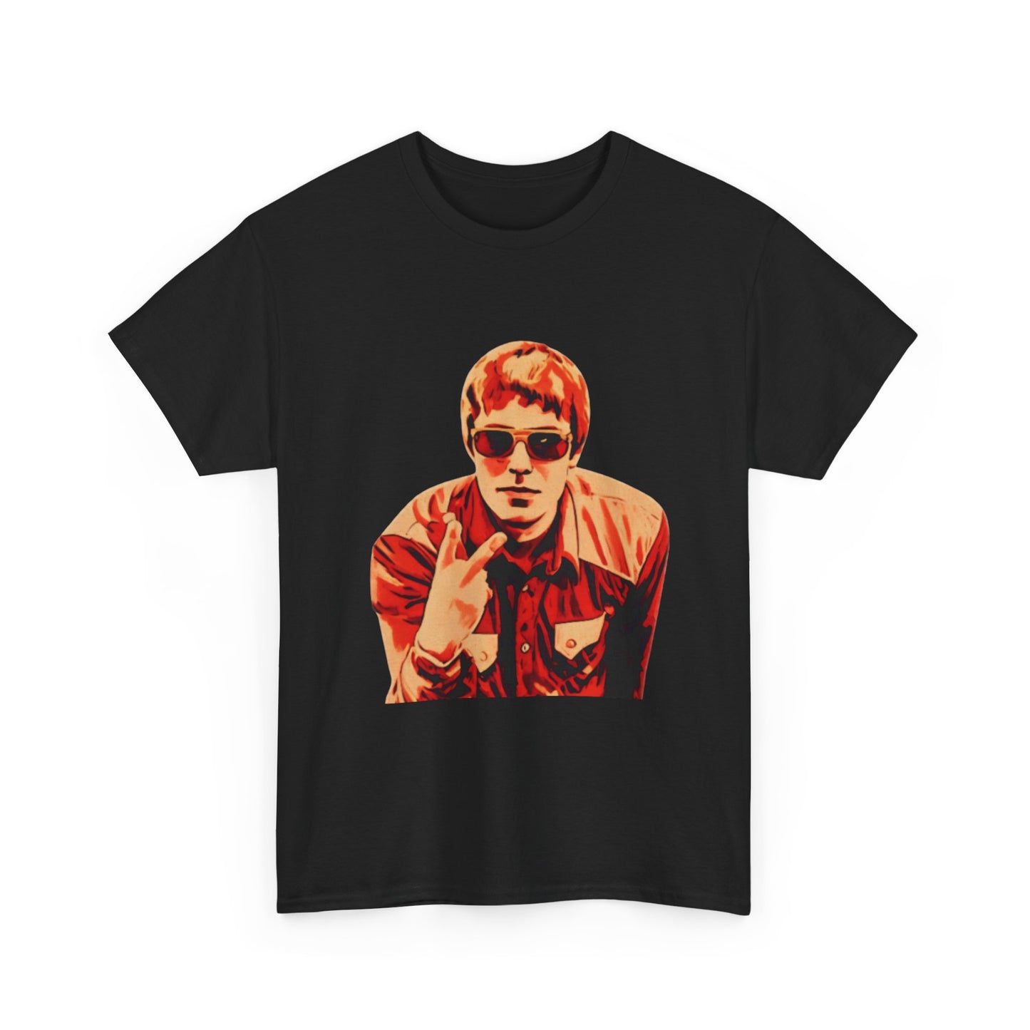 Liam Gallagher giving the bird Oasis t-shirt for Australian tour