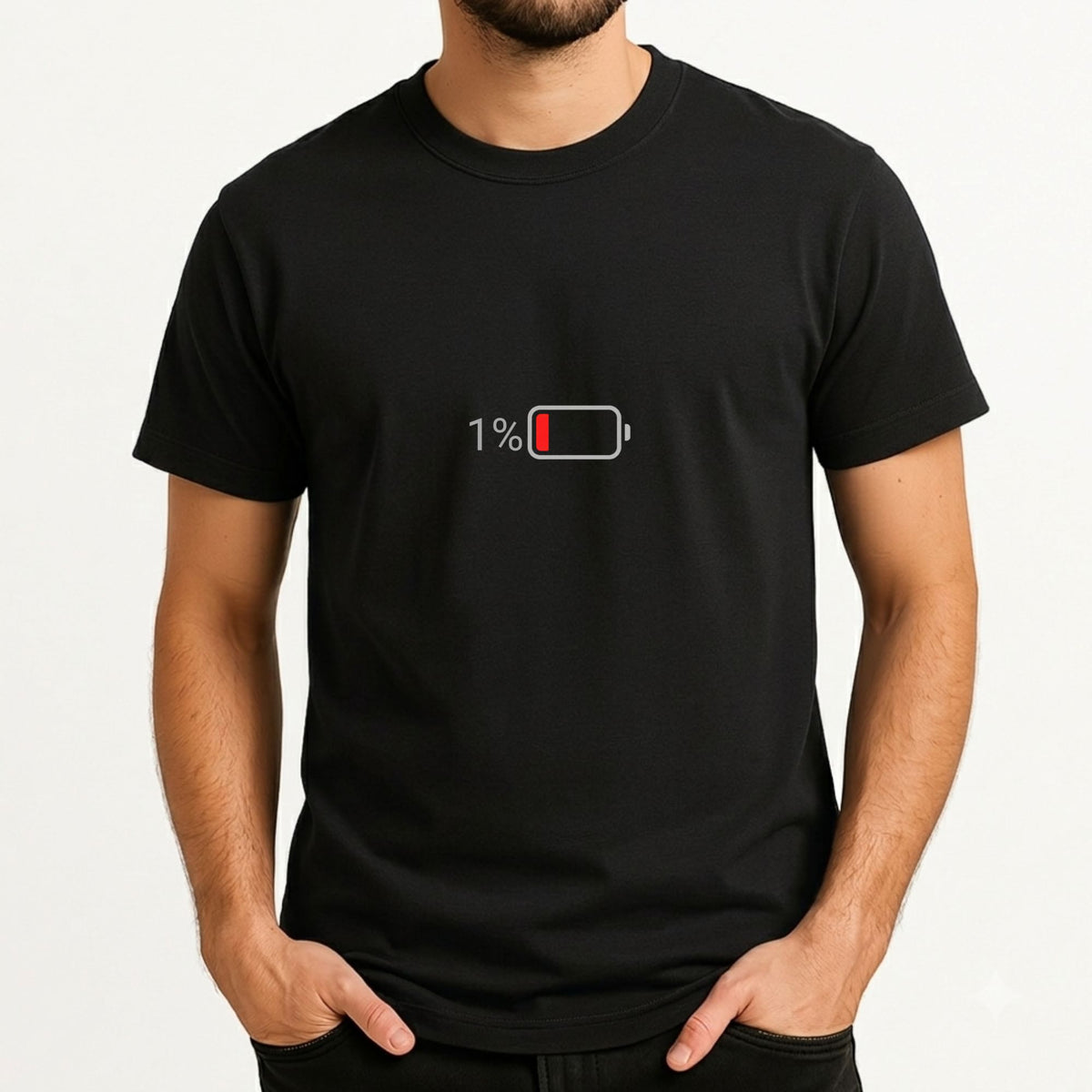 Low Battery 1% T-Shirt – Funny Burnout & Tired T-Shirt