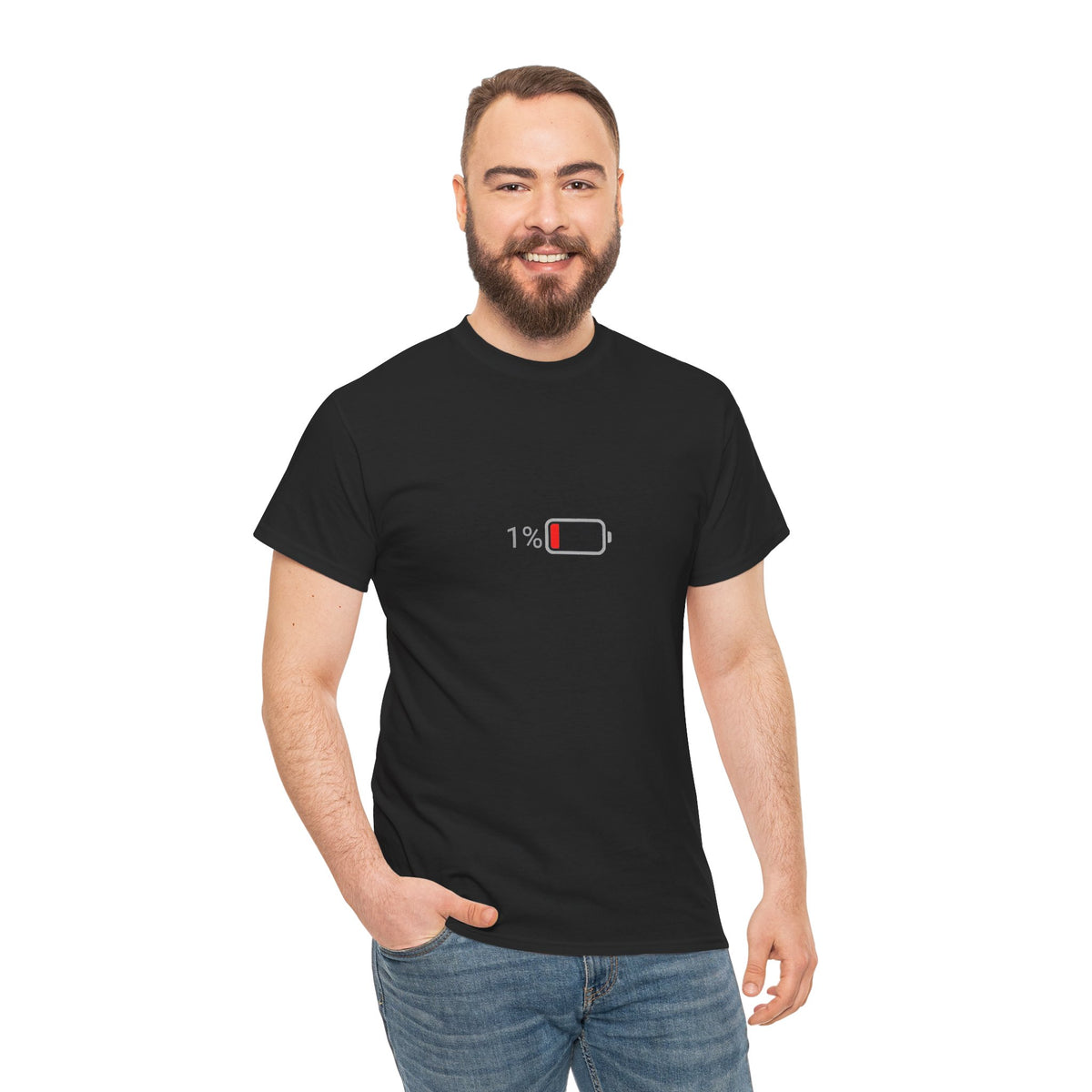 Low Battery 1% T-Shirt – Funny Burnout & Tired T-Shirt