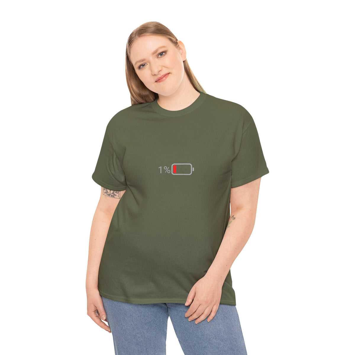 Low Battery 1% T-Shirt – Funny Burnout & Tired T-Shirt