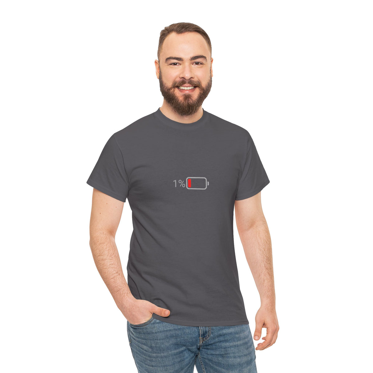 Low Battery 1% T-Shirt – Funny Burnout & Tired T-Shirt