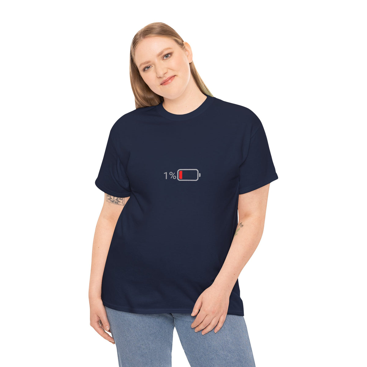 Low Battery 1% T-Shirt – Funny Burnout & Tired T-Shirt