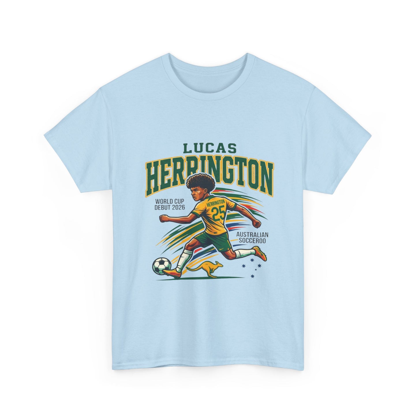 Australian football fan gift featuring Lucas Herrington Socceroos World Cup supporter tee