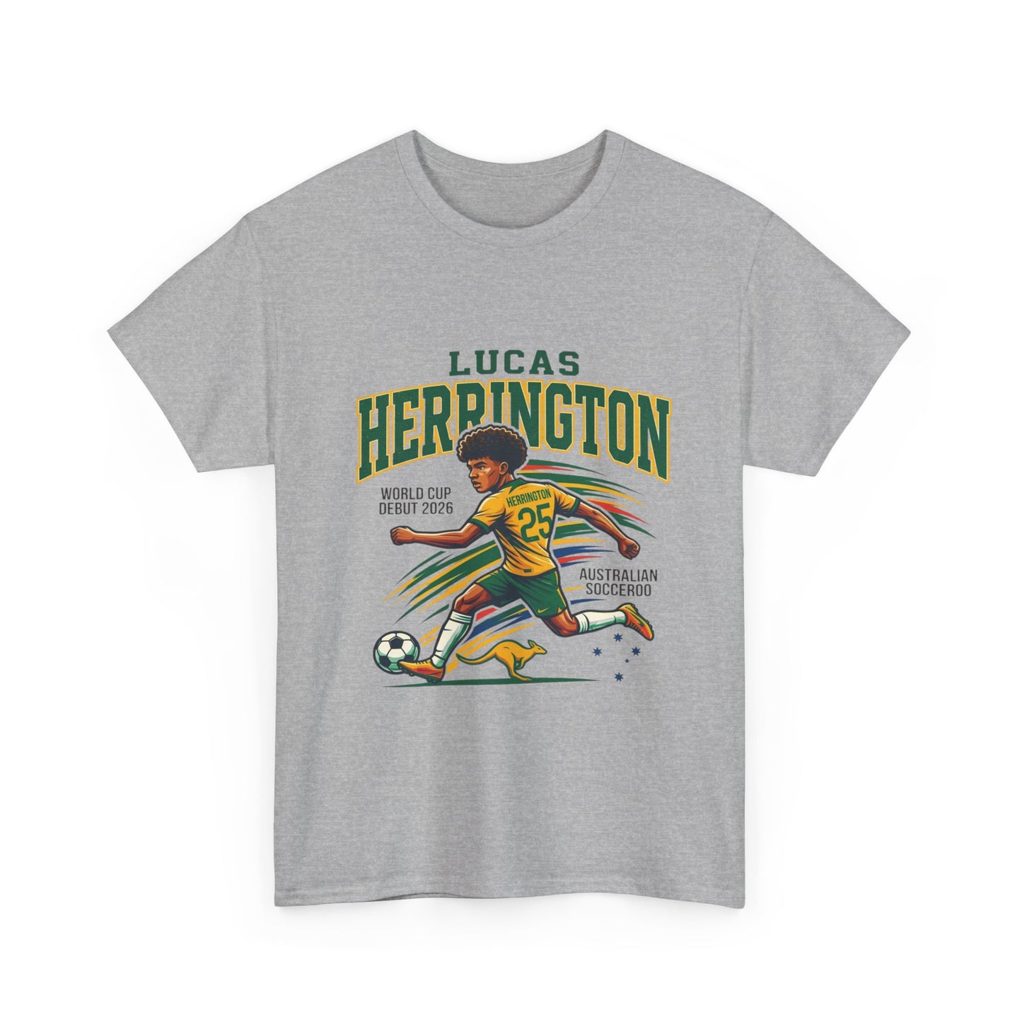 Lucas Herrington World Cup supporter t-shirt with bold Aussie football-inspired graphic
