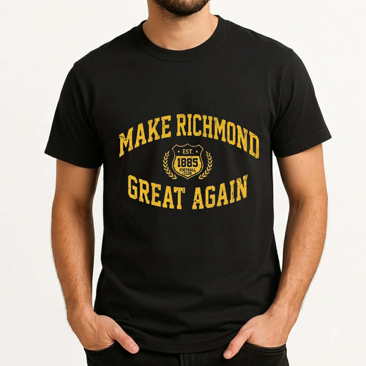 Make Richmond Great Again Richmond Tigers supporter t-shirt with bold yellow and black design