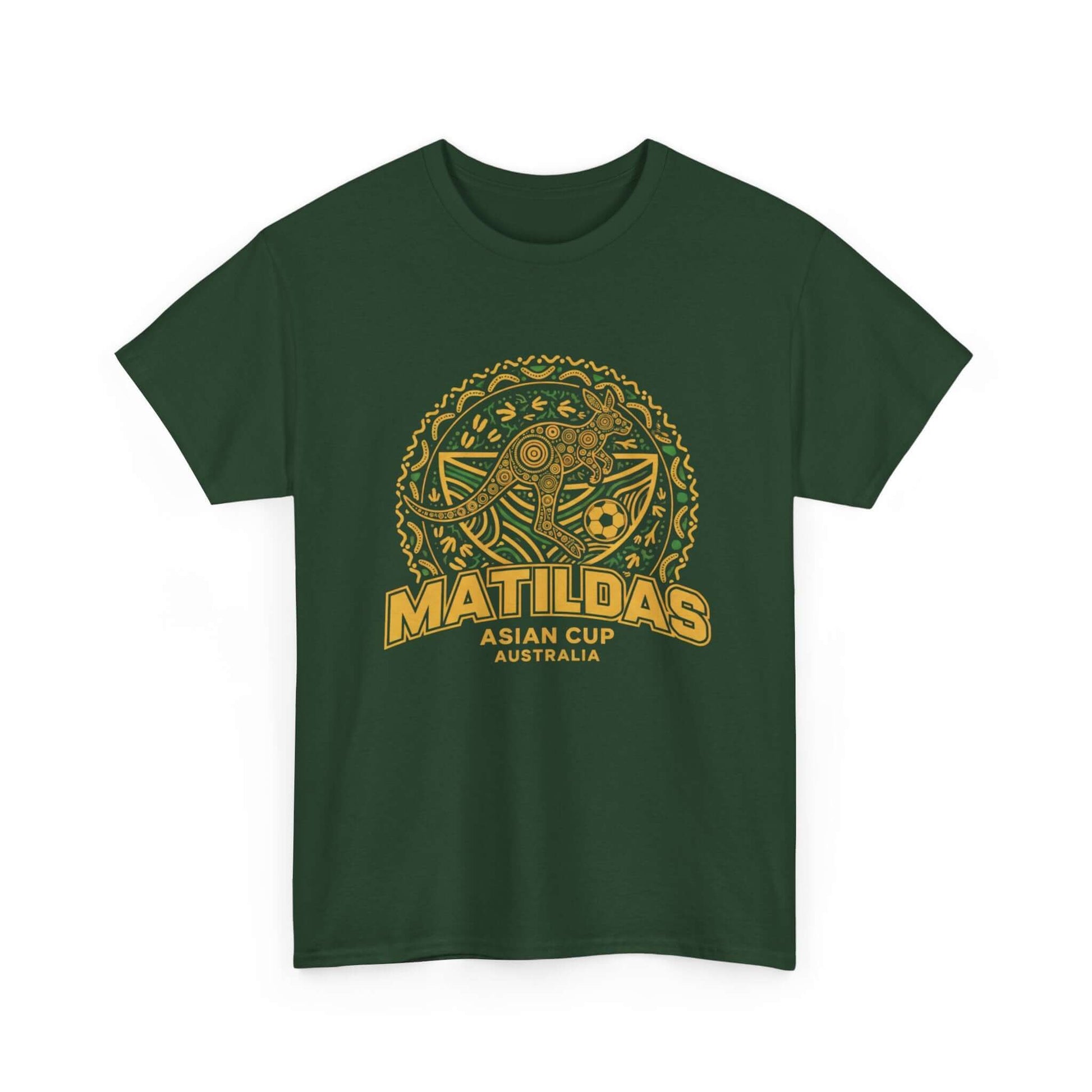 Matildas Asian Cup supporter tee with Indigenous style artwork