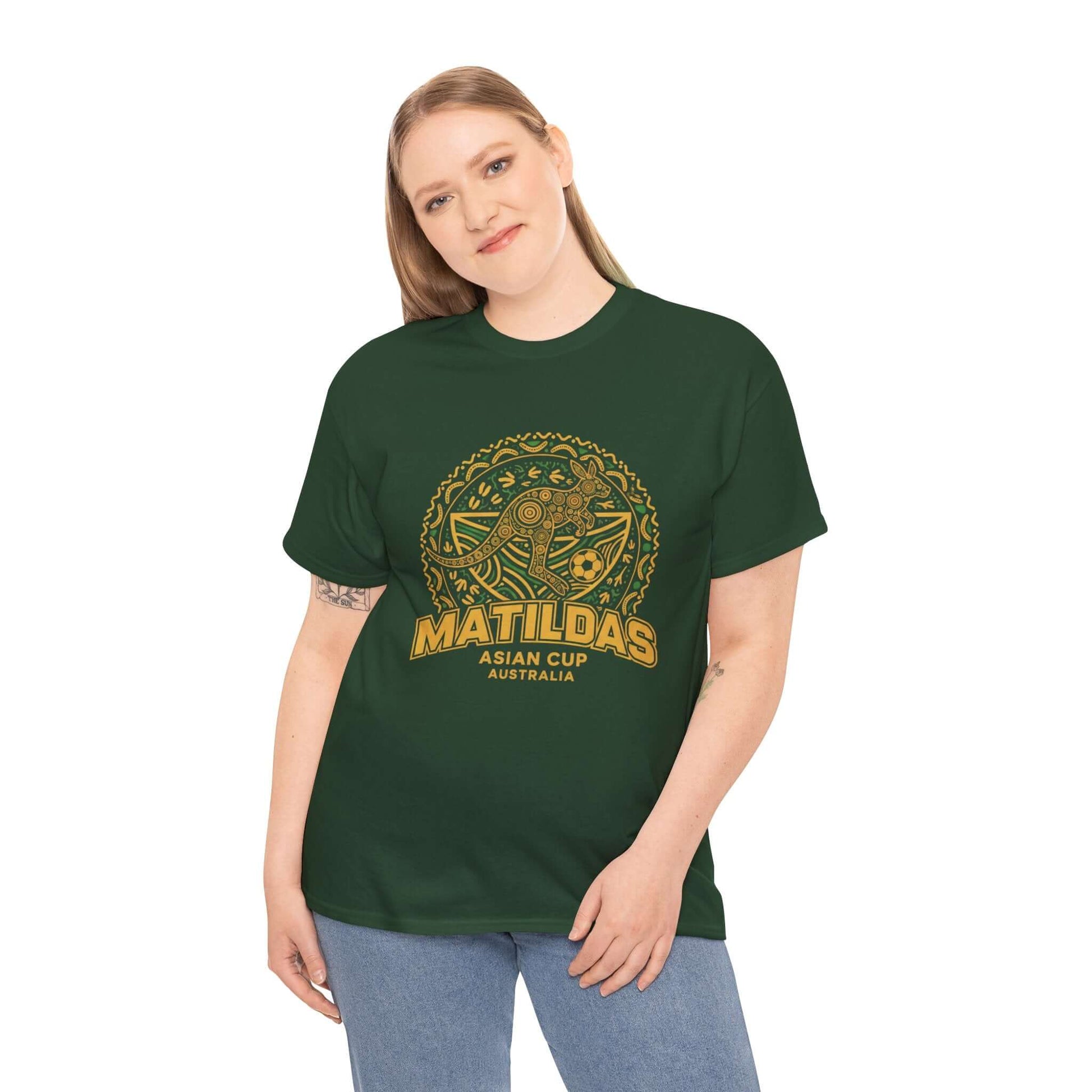 Matildas football fan tee featuring Aboriginal art inspired pattern