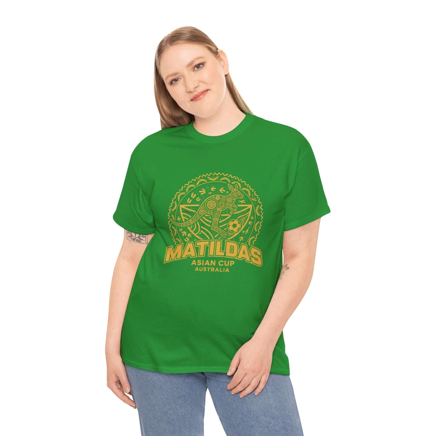 Official-style Matildas Asian Cup themed t-shirt with Indigenous Australian design