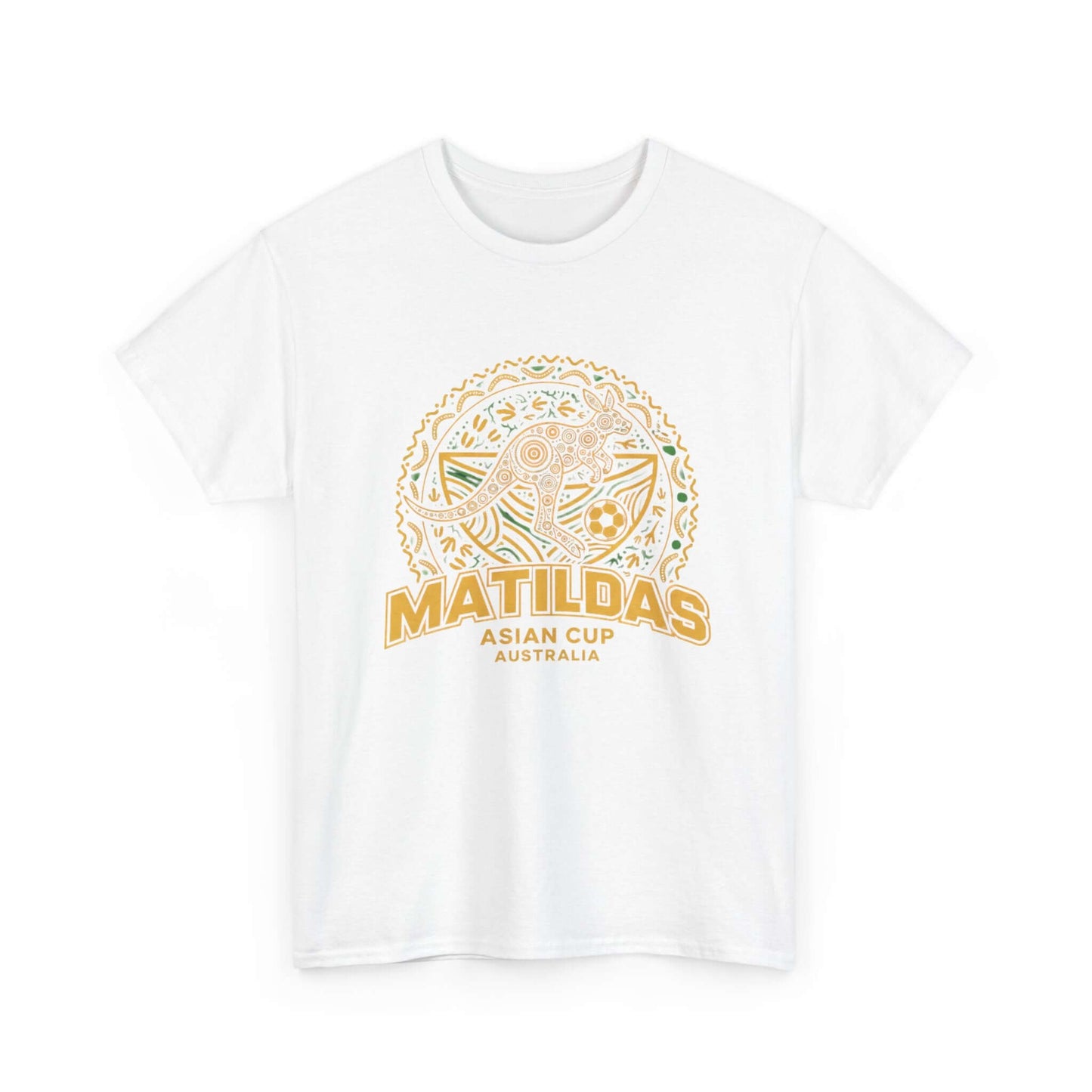 Socceroos women’s team Matildas Asian Cup tee with First Nations art style print