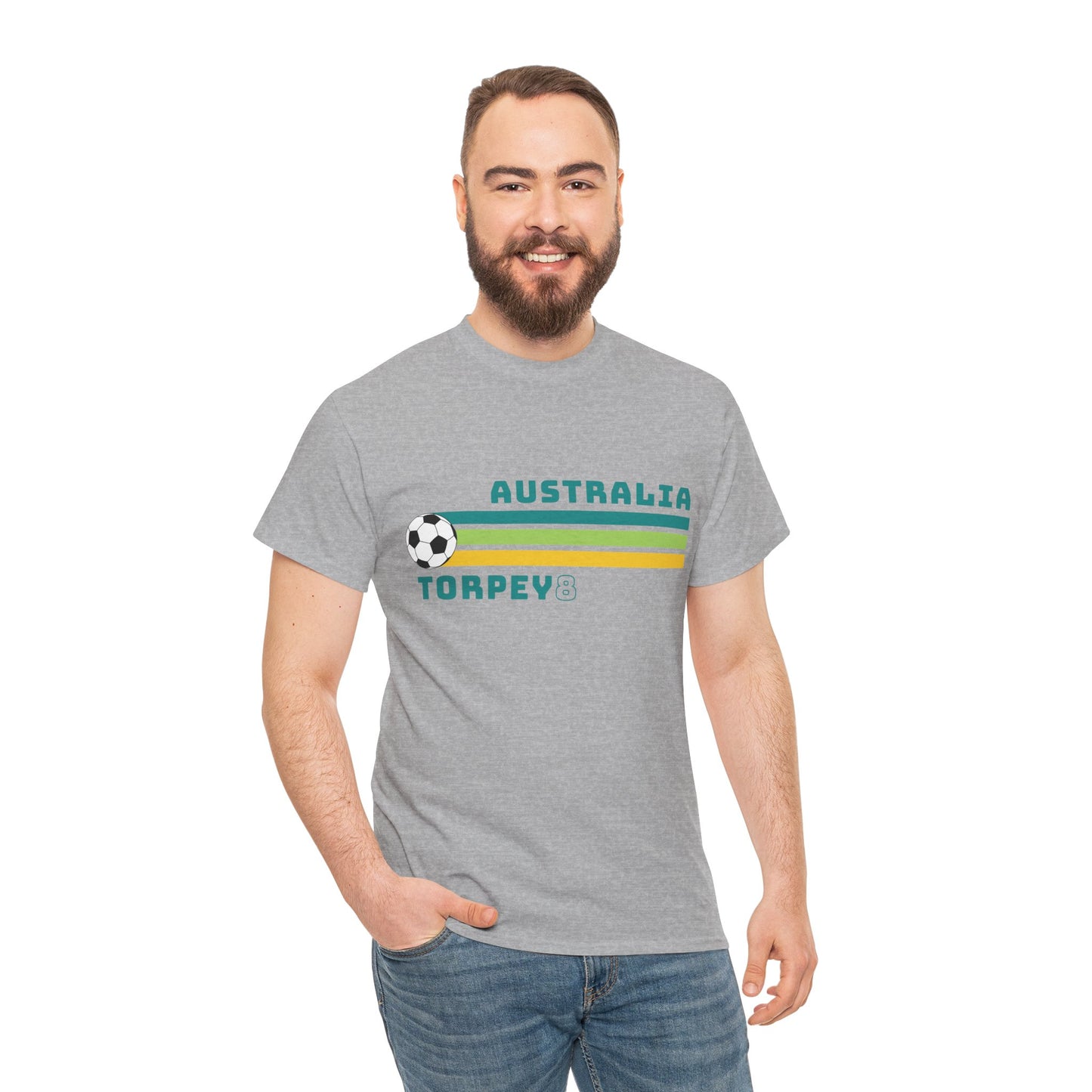 Green and gold Matildas tee Torpey number 8 fan merchandise