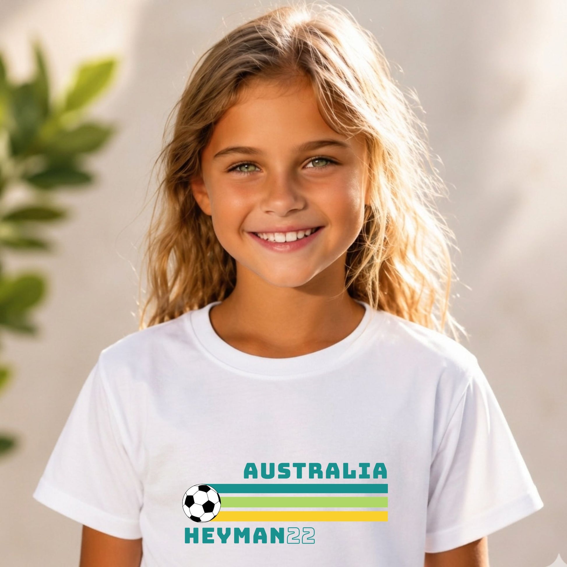 Matildas white Michelle Heyman 22 Australia retro kids t-shirt 