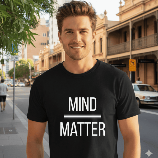 Mind over Matter black t-shirt inpired by Todd Sampson on Gruen. 