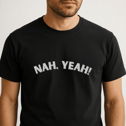 Aussie slang “Nah Yeah” t-shirt – classic Australian phrase on a casual, comfy tee for laid-back style.