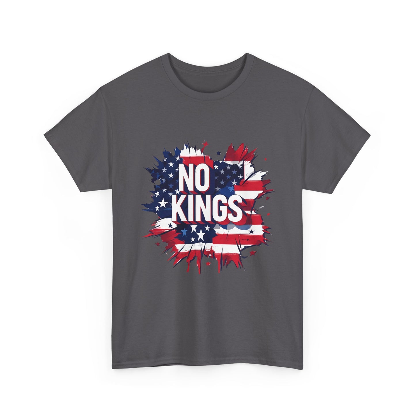 Red, white, and blue “No Kings” shirt for anti-Trump protests—ethically made and ready to wear your values.