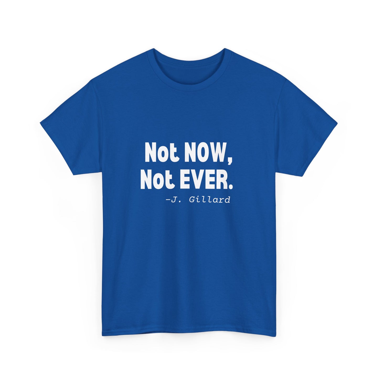 "Not Now, Not Ever" shirt with a tribute to Julia Gillard’s landmark 2012 speech on sexism in politics.