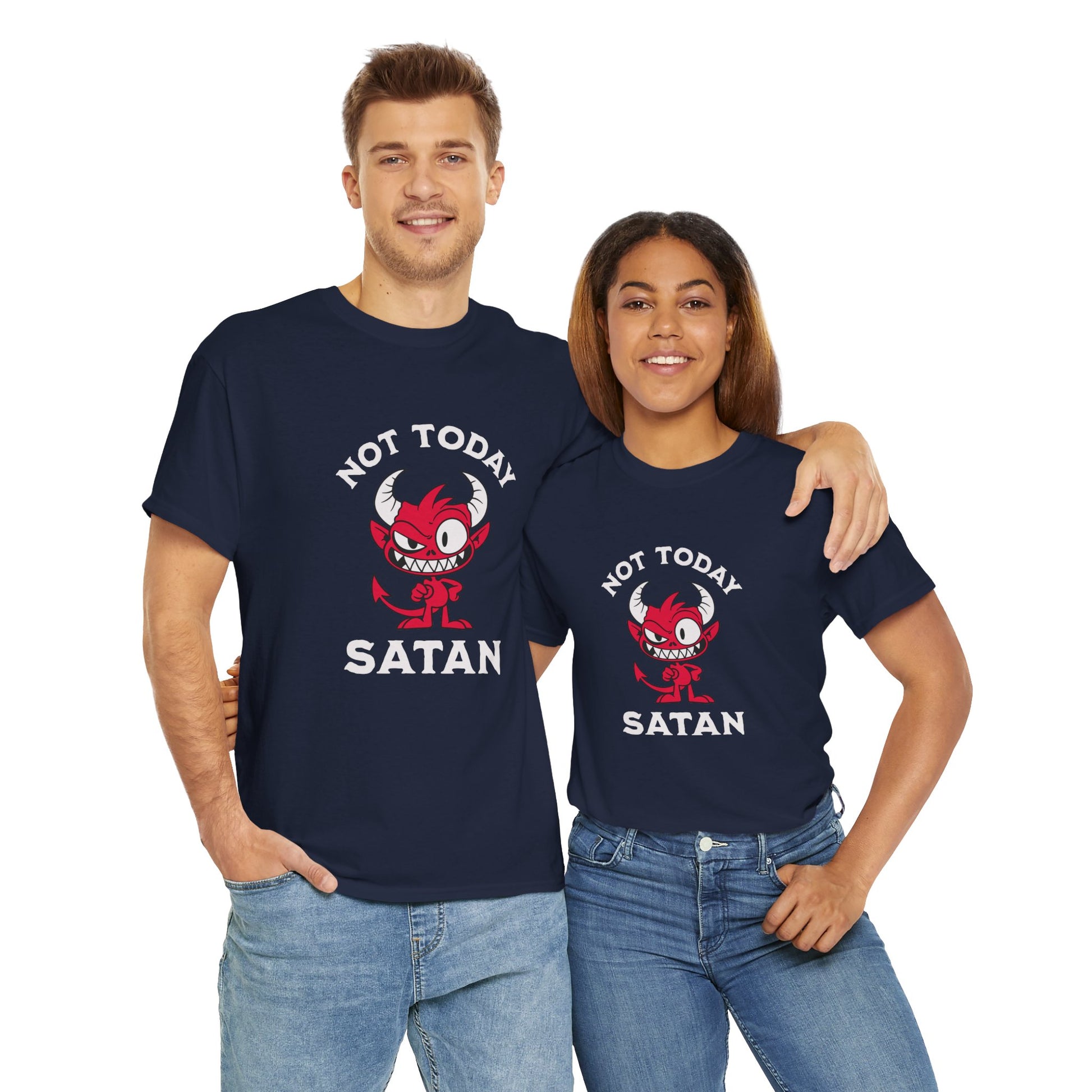 "Not today Satan" t-shirt – humorous anti-devil slogan tee