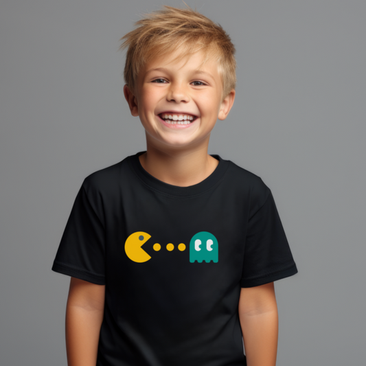 Retro kids t-shirt with classic Pac-Man arcade game graphics