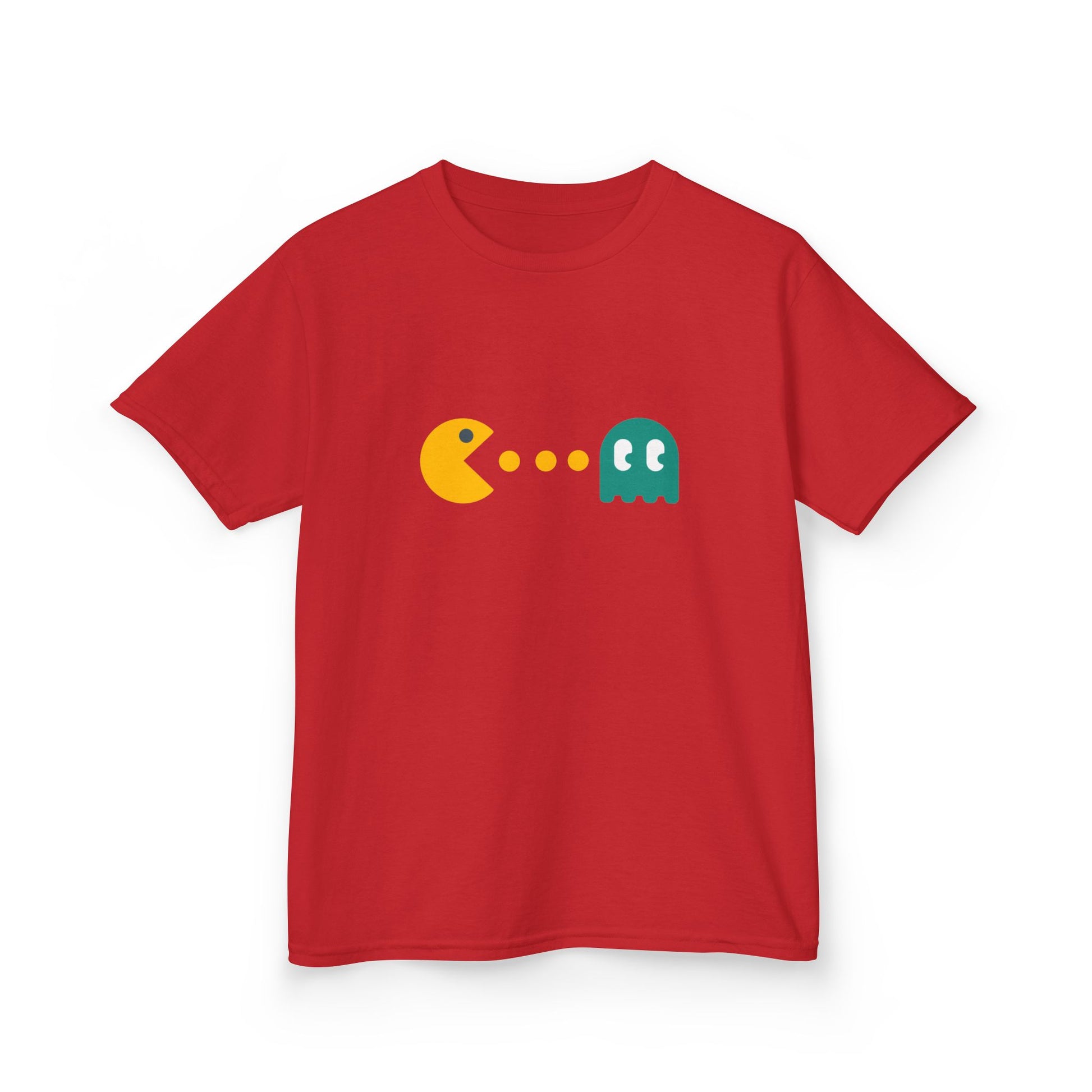 Unisex kids t-shirt with pixelated Pac-Man chase scene