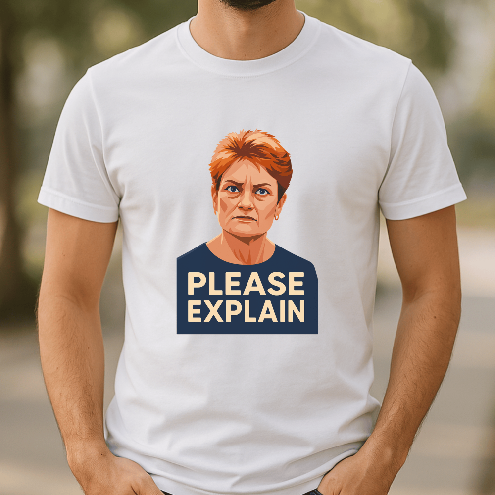 Please explain Pauline Hanson cartoon white t-shirt