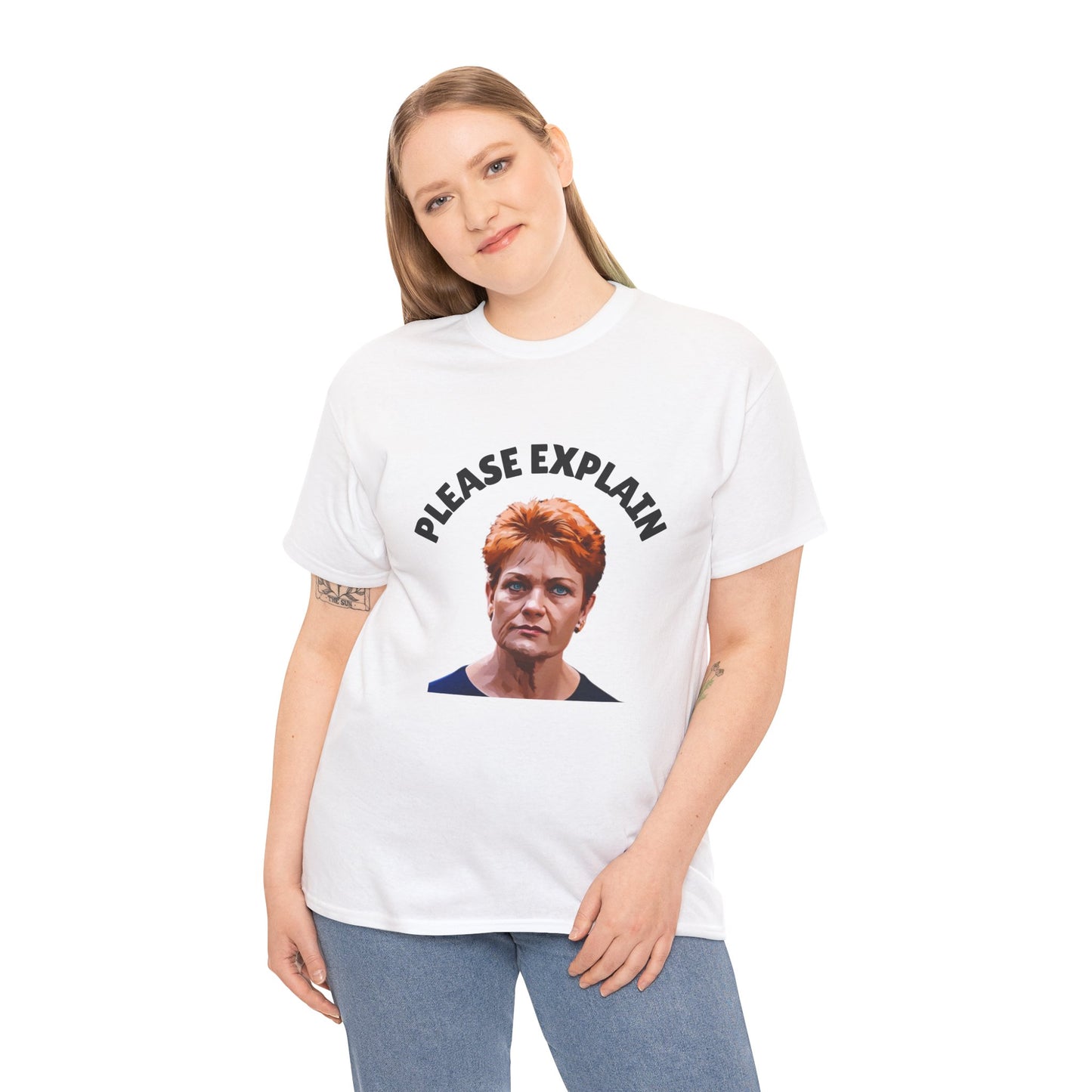 Cartoon Pauline Hanson tee with famous quote – ideal for stirring the pot at BBQs or pub nights.