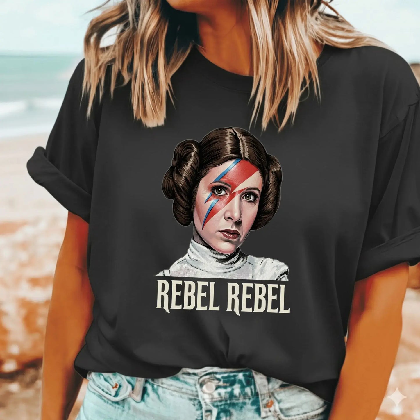 Todd Sampson Princess Leia David Bowie Rebel Rebel black shirt