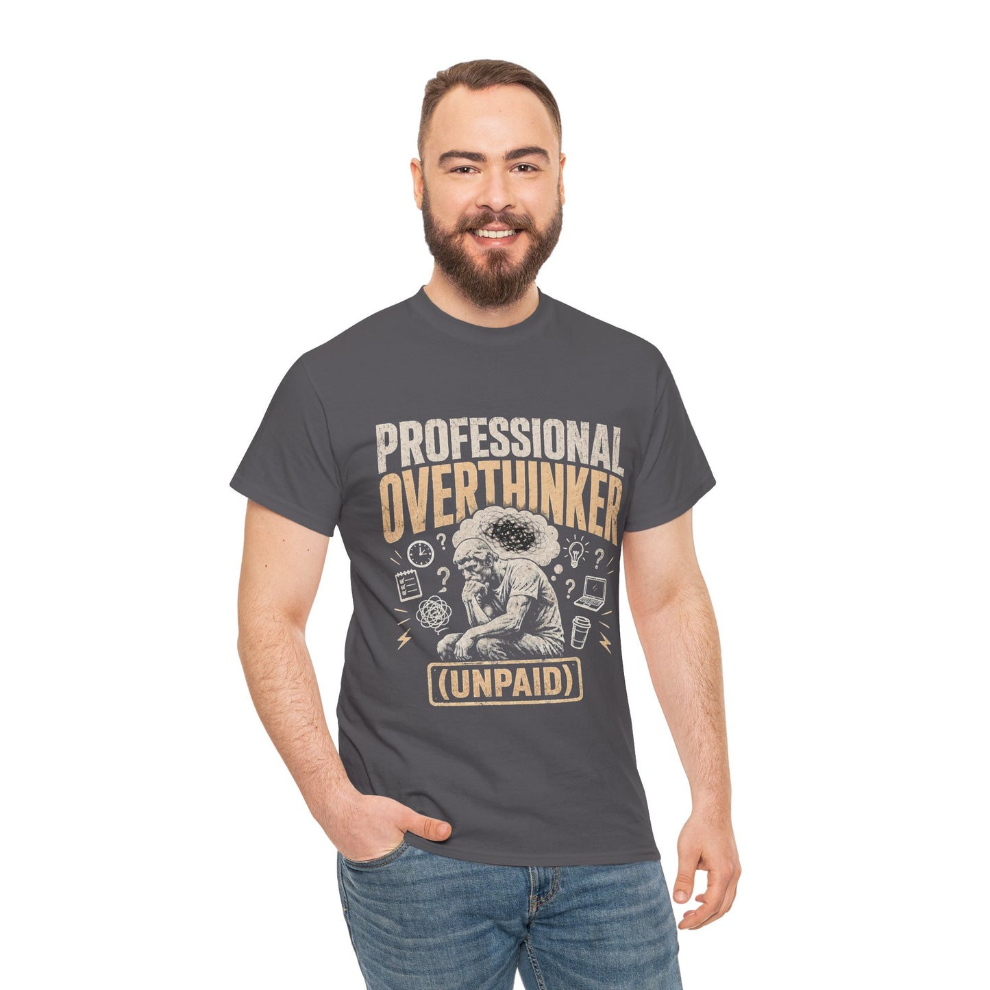 Professional Overthinker (Unpaid) T-Shirt | Funny Overthinking Graphic Tee | Anxiety Humour Gift