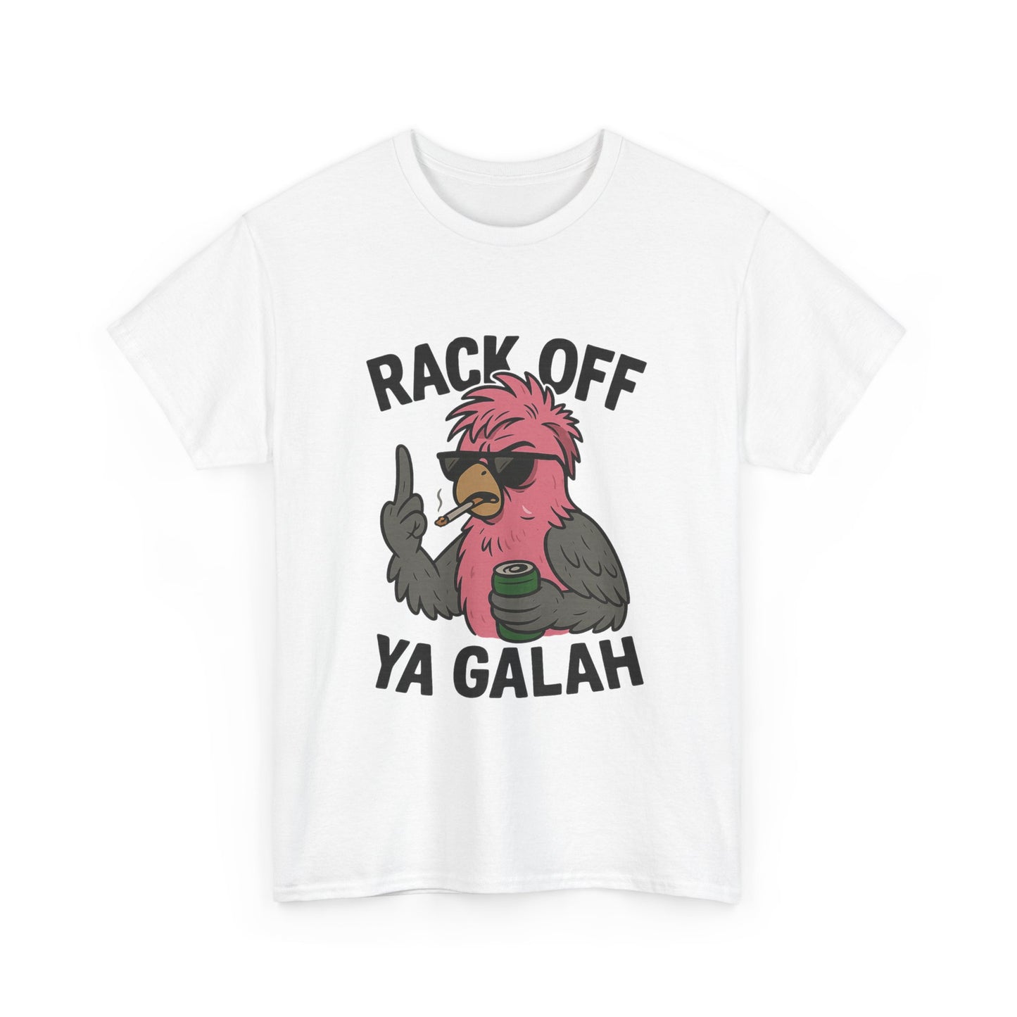 Funny Australian slang t-shirt featuring a galah drinking beer