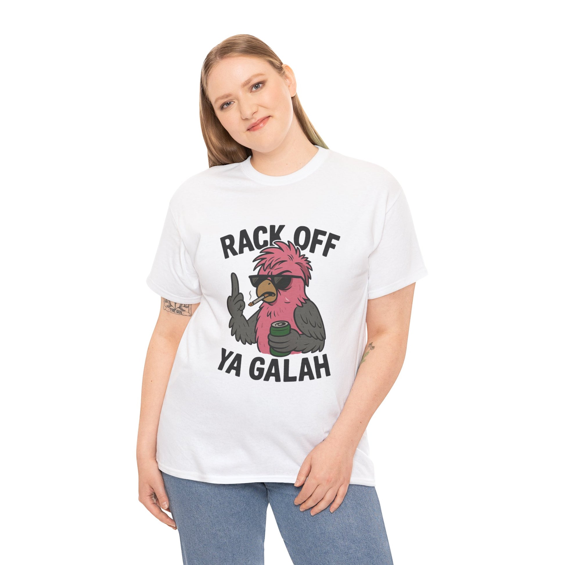 Australian humour shirt with galah smoking and drinking beer